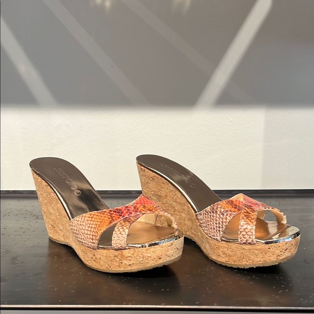 Jimmy Choo Multicolor Snake Print Wedge Sandals